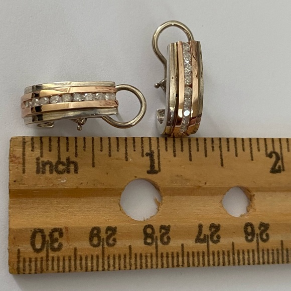 💎 .54ct Diamond 14k solid rose gold and 925 silver earrings genuine real stones - Picture 3 of 16